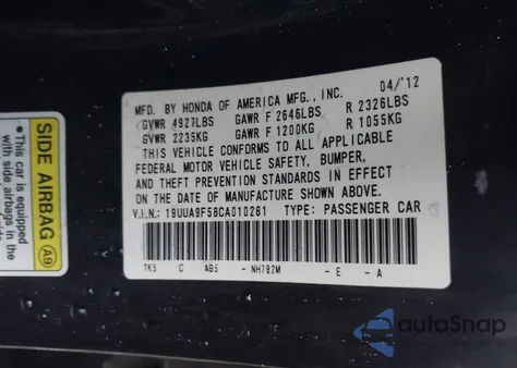 2012 Acura Tl 3.7 from USA, damaged, VIN 19UUA9F58CA010281